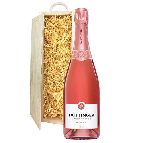 Taittinger Rose Champagne 75cl In Wooden Sliding Lid Gift Box